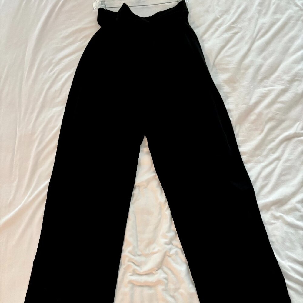 Zara Black High Rise Pull On Wide Leg Pants with Belt, XL - Picture 3 of 8